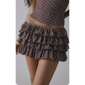 Urban Outfitters Polka Dot Cami Ruffle Micro Mini Skort NWT Brown
